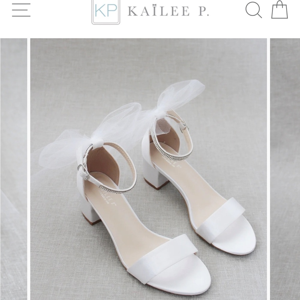 Kailee P. tulle strap white satin wedding shoes